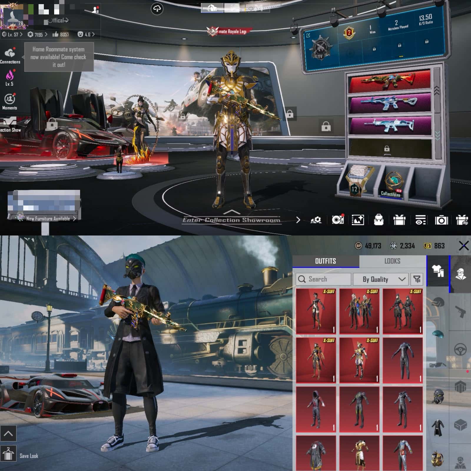 LEVEL 67 COLLECTION | 3X X-SUITS | 43X LAB GUNS (M4 SHINOBI MAX + UMP GLACIER LVL 4) | 7X ULTIMATES | 3X SUPERCARS