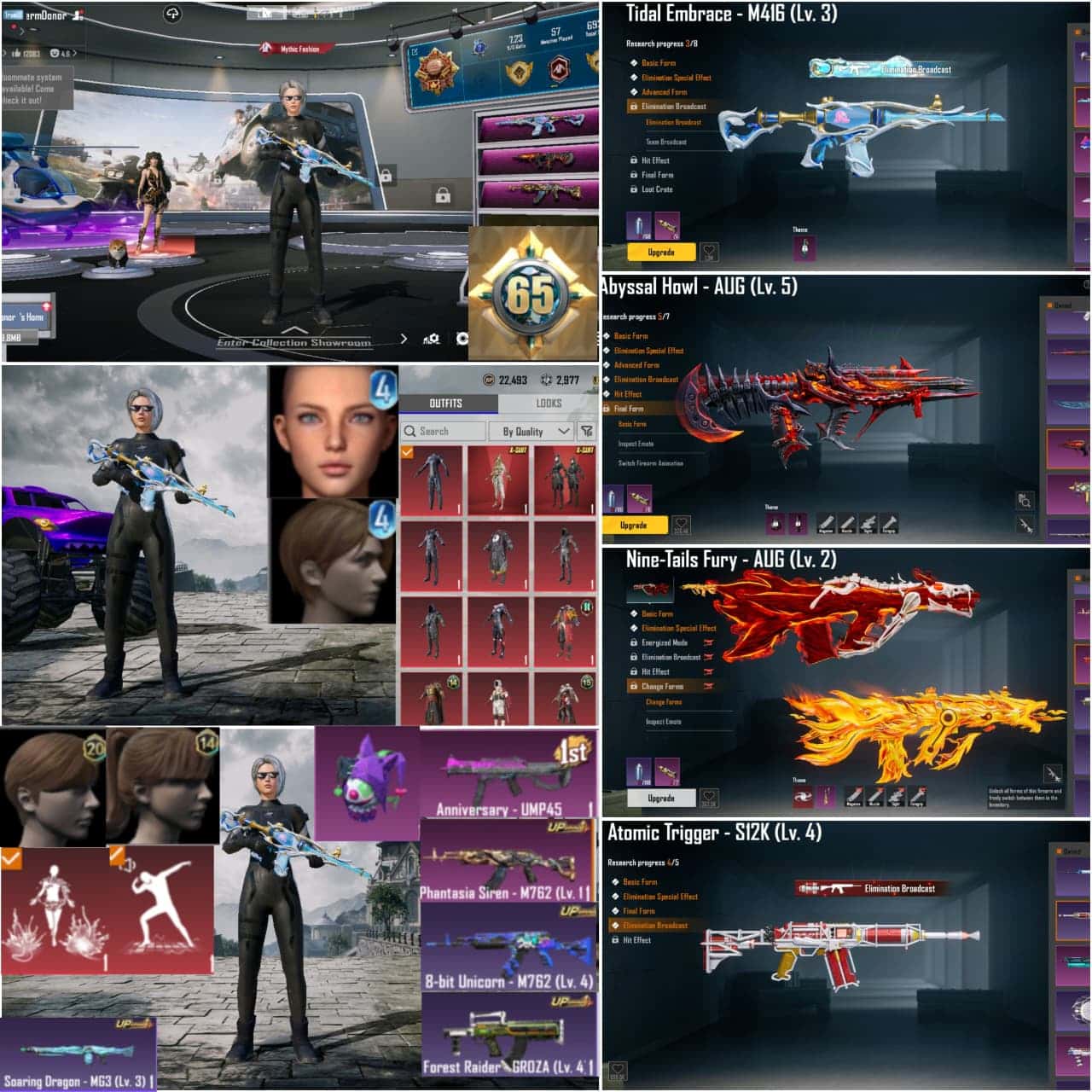 🔥 COLLECTION LVL 65 | 2X X-SUITS (4★ + 2★) | 39X LAB GUNS (UMP MAX + 3 KILL MSG) | S4 FACES & HAIRS