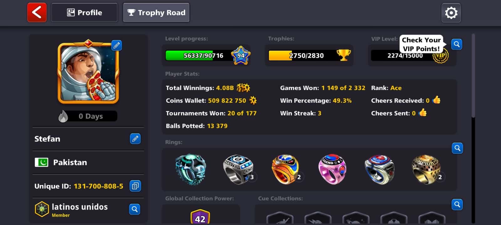 Ace Level 118 509M Coins Balance