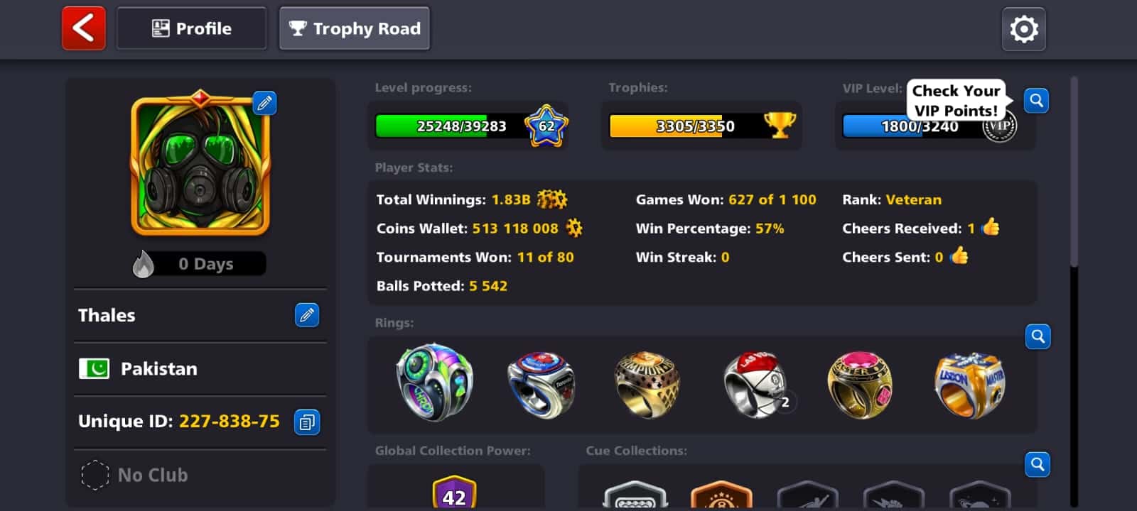 Veteran Lvl 118 513M 57%-Win Rate