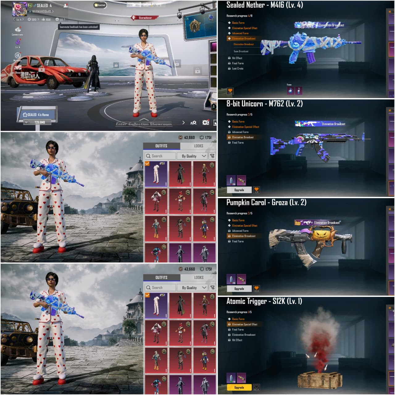 LEVEL 38 COLLECTION | 11X LAB GUNS (SEALED NETHER M416 LVL 4 KILL MSG) | 2.8X MATERIALS | SINGLE MAIL 🛡️