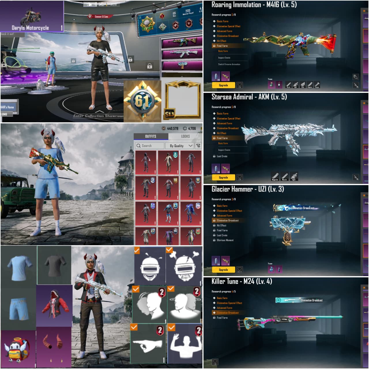 LEVEL 61 COLLECTION | S13 CONQUEROR | 14X LAB GUNS (M4 ROARING LVL 5 + 3 KILL MESSAGES) | 85+ MYTHICS | S3 OG & S2 EMOTES