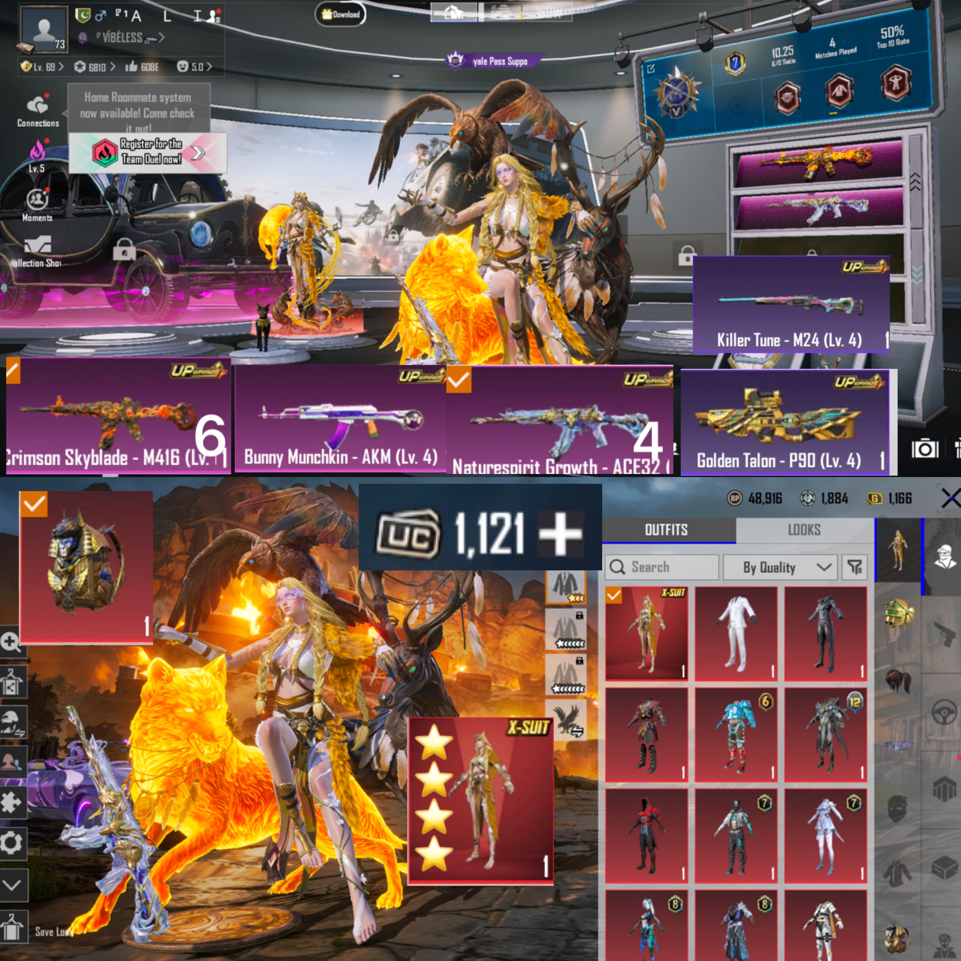 LEVEL 70 COLLECTION | 2X X-SUITS (3-STAR) | 31X LAB GUNS (1X MAX) | S4 FACE PONY, RED PATTI & 114X MF